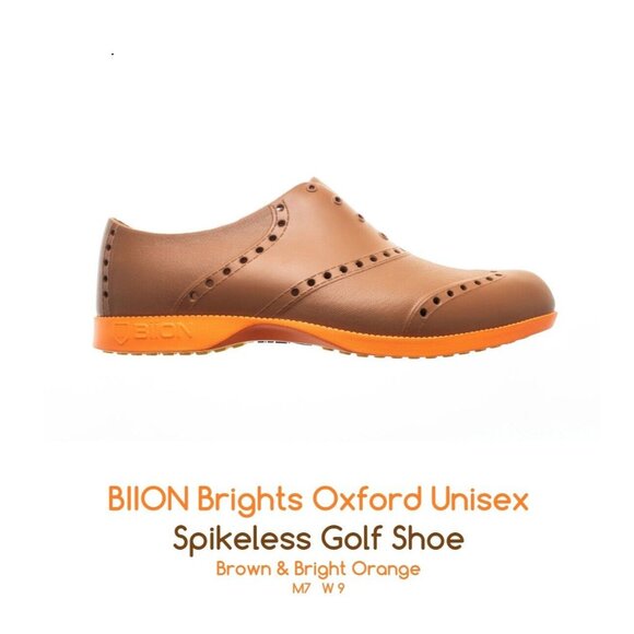 Biion Brights Unisex Golf Shoe, Oxford, Brown & Bright Orange, M7/W9/EU40/UK6 - Picture 1 of 16